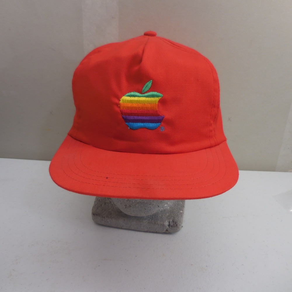 Vintage Apple Computer Rainbow Logo Snapback Hat Red Tech Promo Cap 80s 90s